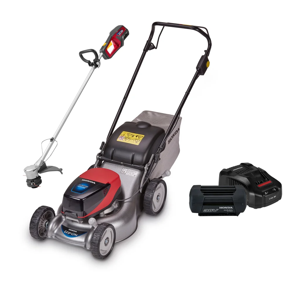 HRG 416 XB Cordless Lawnmower Inc. Cordless Lawn Trimmer + 4Ah Battery & Fast Charger Image 1