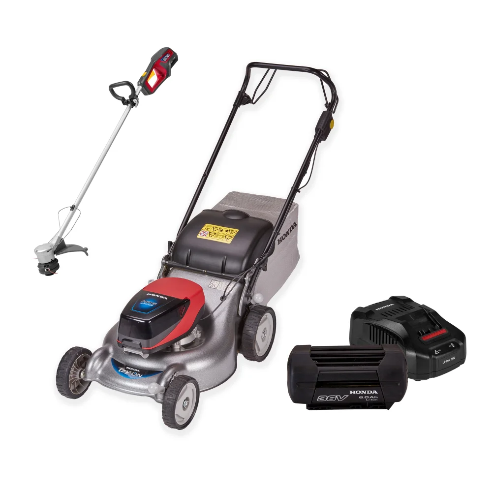 HRG 466 XB Cordless Lawnmower Inc. Cordless Lawn Trimmer + 6Ah Battery and Fast Charger Image 1